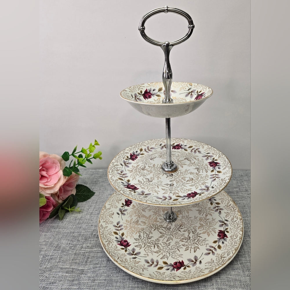 Vintage Staffordshire H. Aynsley & Co. 3 Tier‎ Floral Pattern Serving Plates